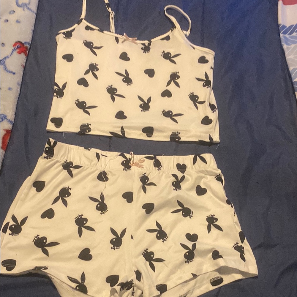 PLAYBOY Cream and Black Pajama Set